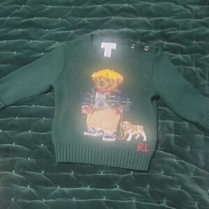 Ralph Lauren Green Sweater with Bear and Dog Design